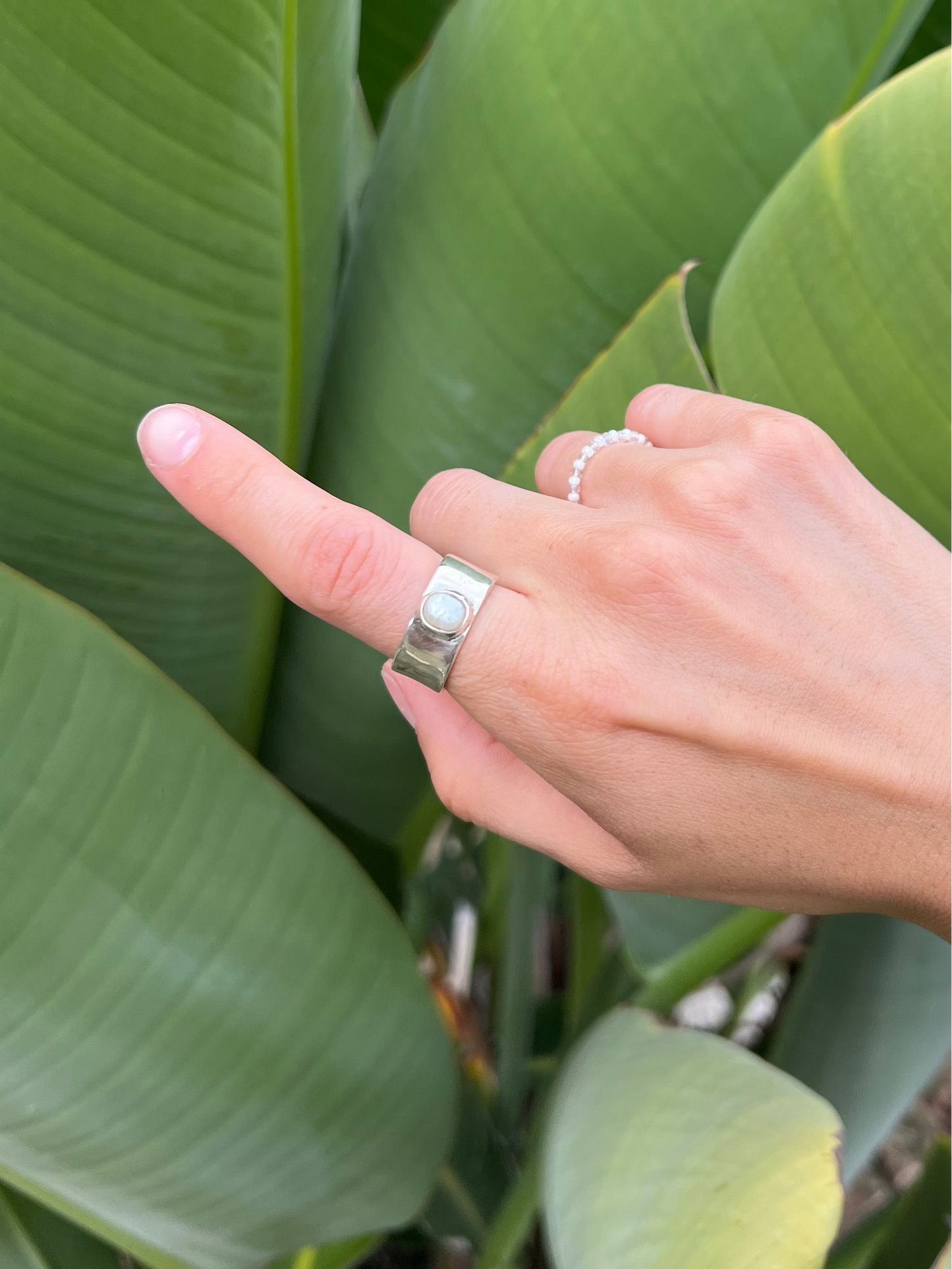 Freshwater Seed Pearl Sterling Silver Band - Size 6.5