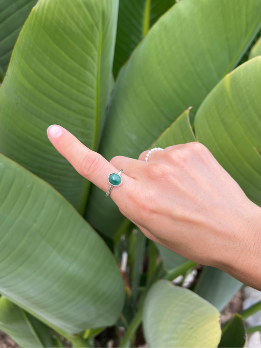 Round Emerald Sterling Silver Ring - Size 7