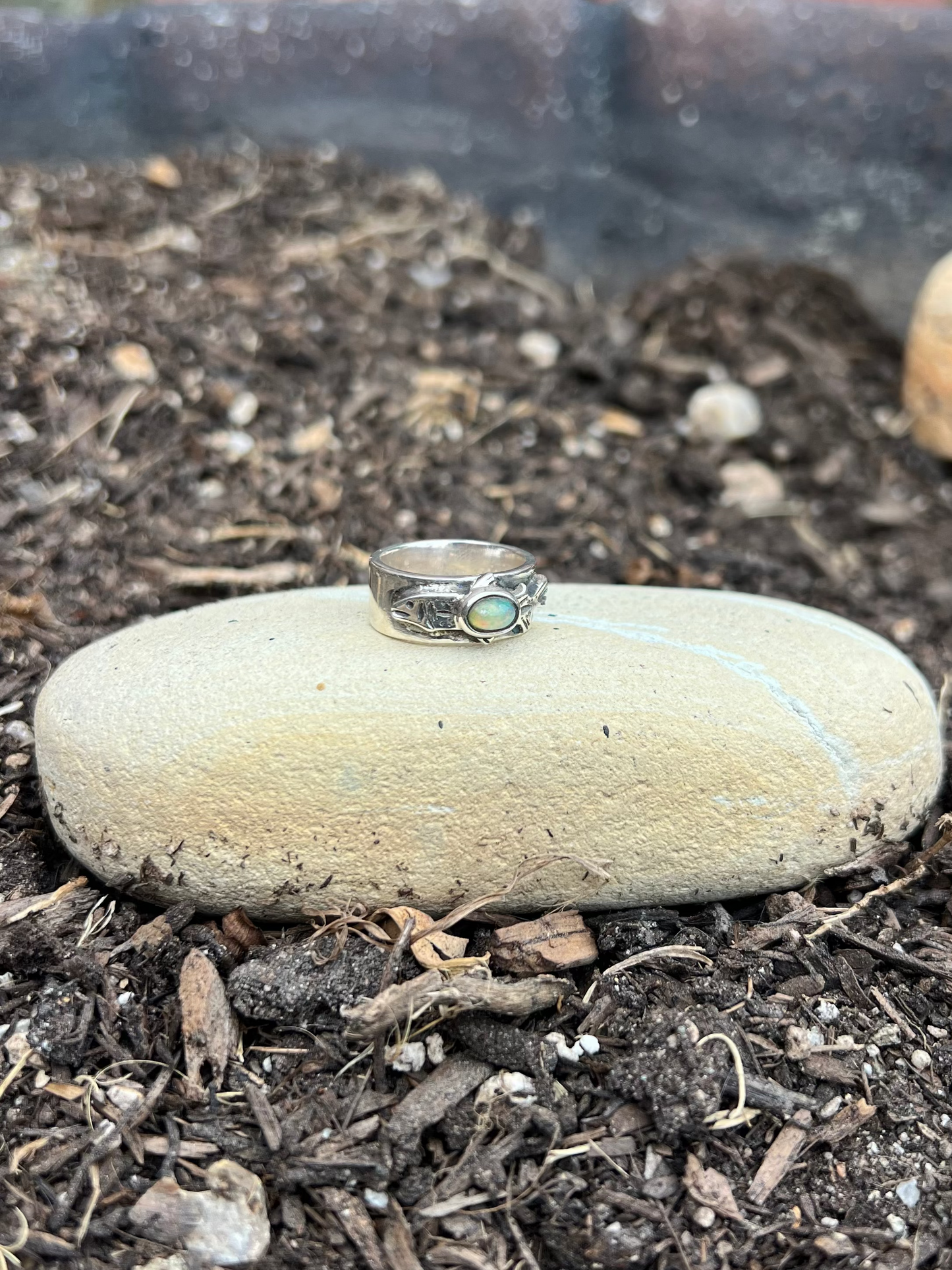 Ethiopian Opal Rainbow Trout Fish Ring- Size 6.75  (One of a Kind)