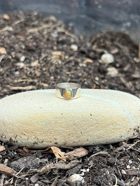 Ethiopian Opal Sterling Silver Pinky Ring - Size 4.5