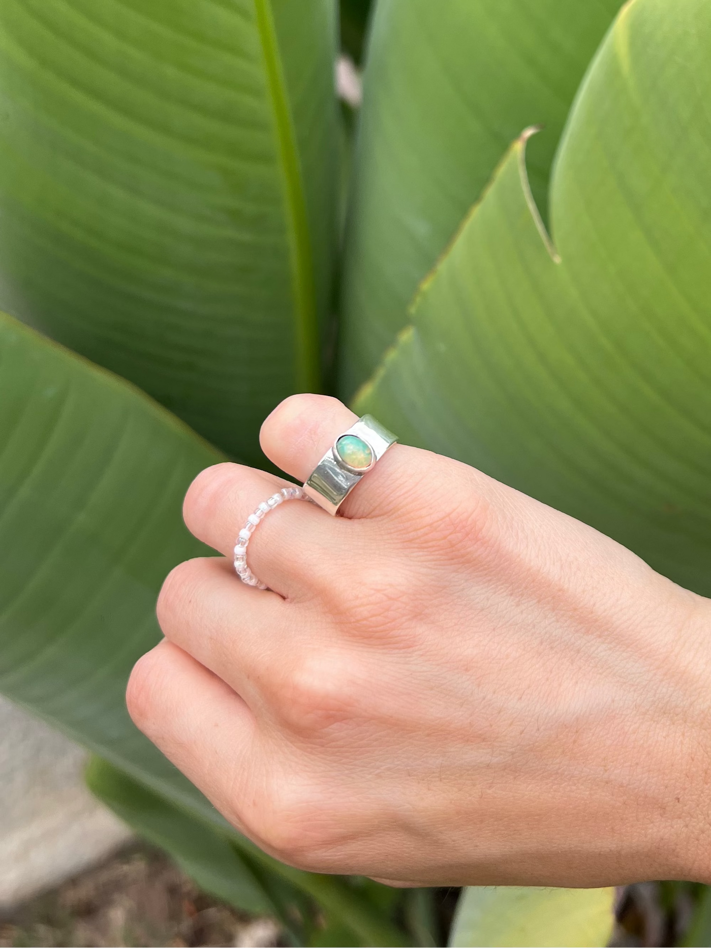 Ethiopian Opal Sterling Silver Pinky Ring - Size 4.5