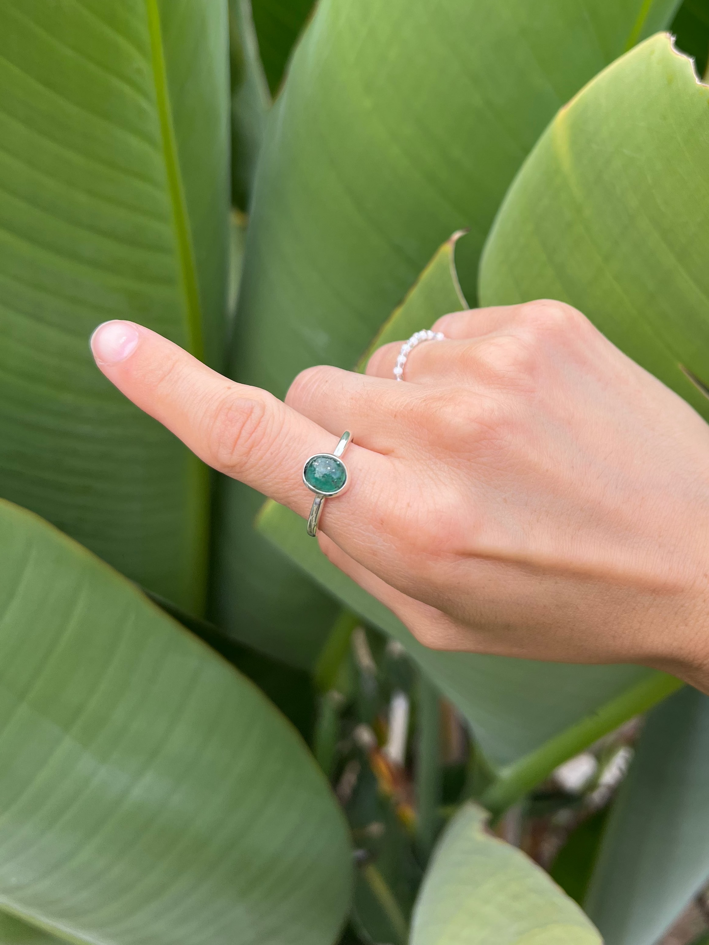 Round Emerald Sterling Silver Ring - Size 8.75