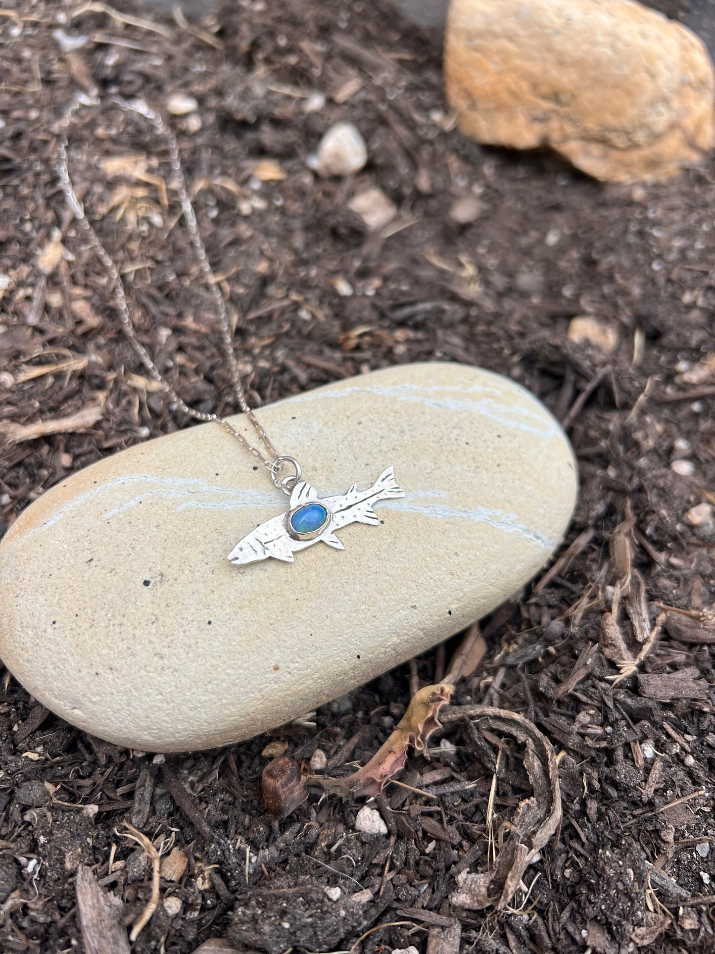 Ethiopian Opal Rainbow Trout Sterling Silver Necklace