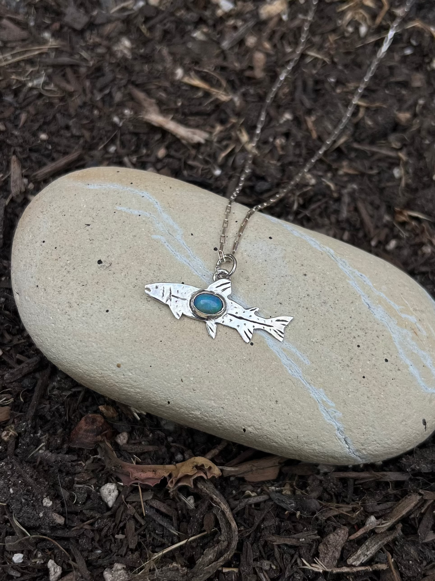Ethiopian Opal Rainbow Trout Sterling Silver Necklace