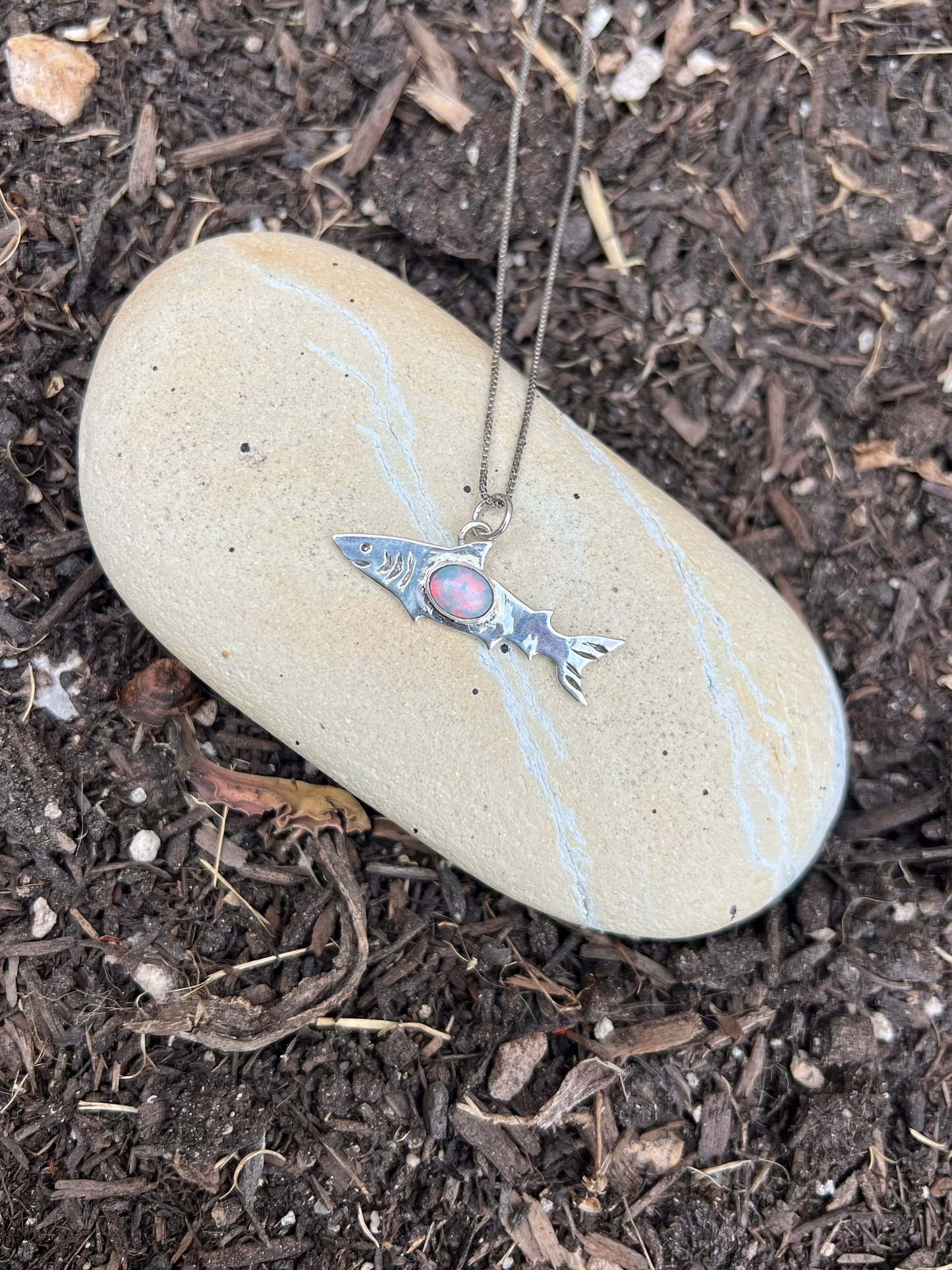 Ethiopian Opal Shark Sterling Silver Necklace (One-of-a-Kind)