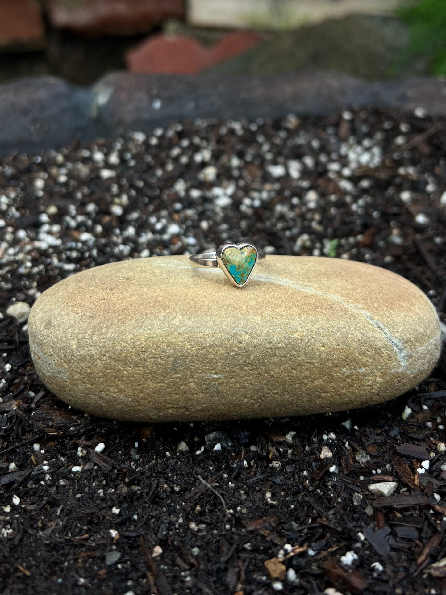 Tiny Turquoise Silver Heart Ring - Size 7.5
