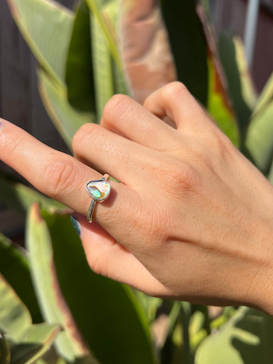 Dainty Triangle Abalone Shell Ring- Size 6.5