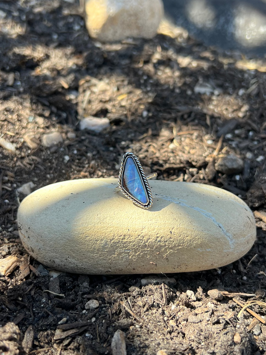 Australian Boulder Opal Twist Ring- Size 8.25