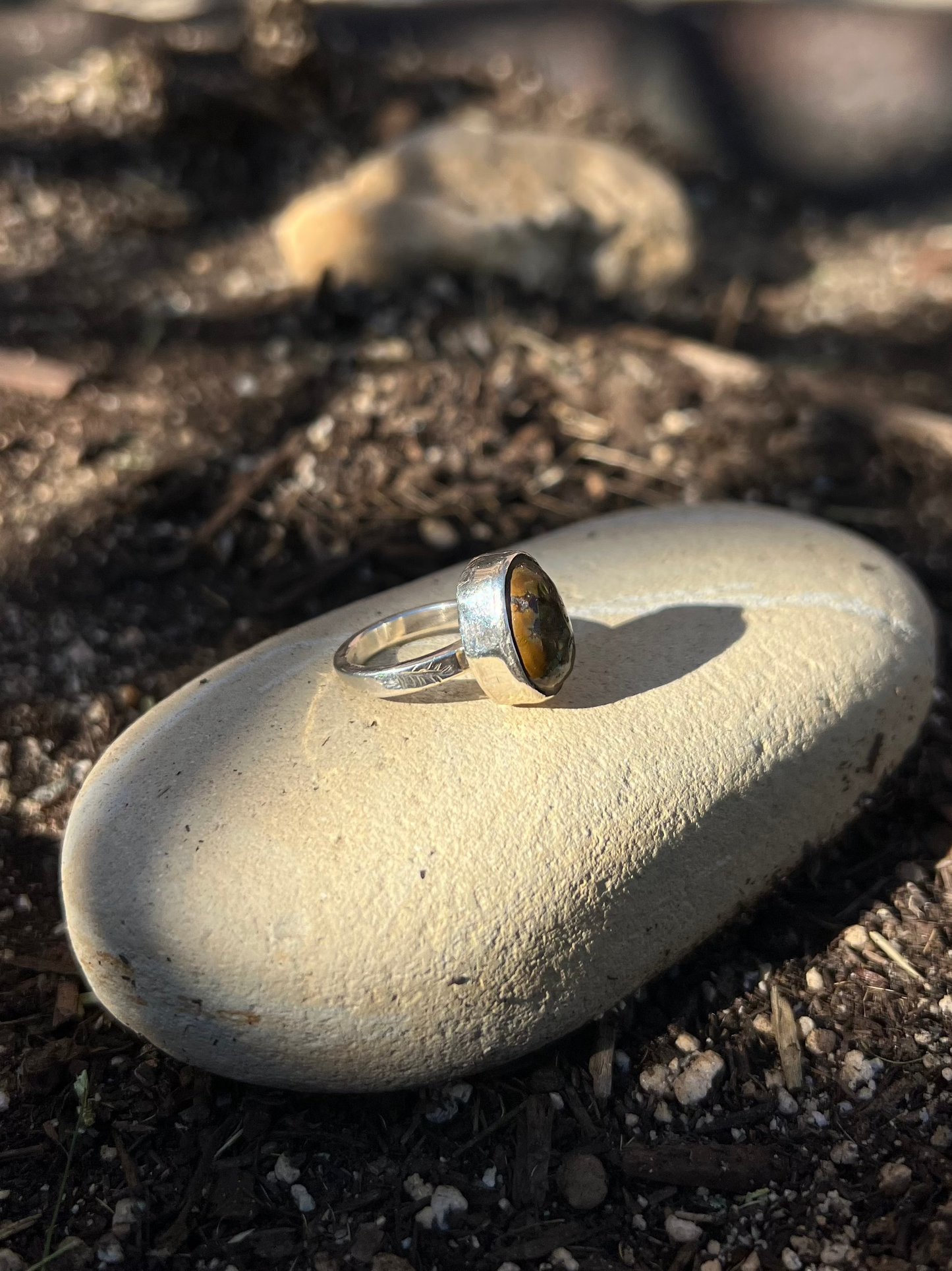 Ring on a rock with a natural outdoor background