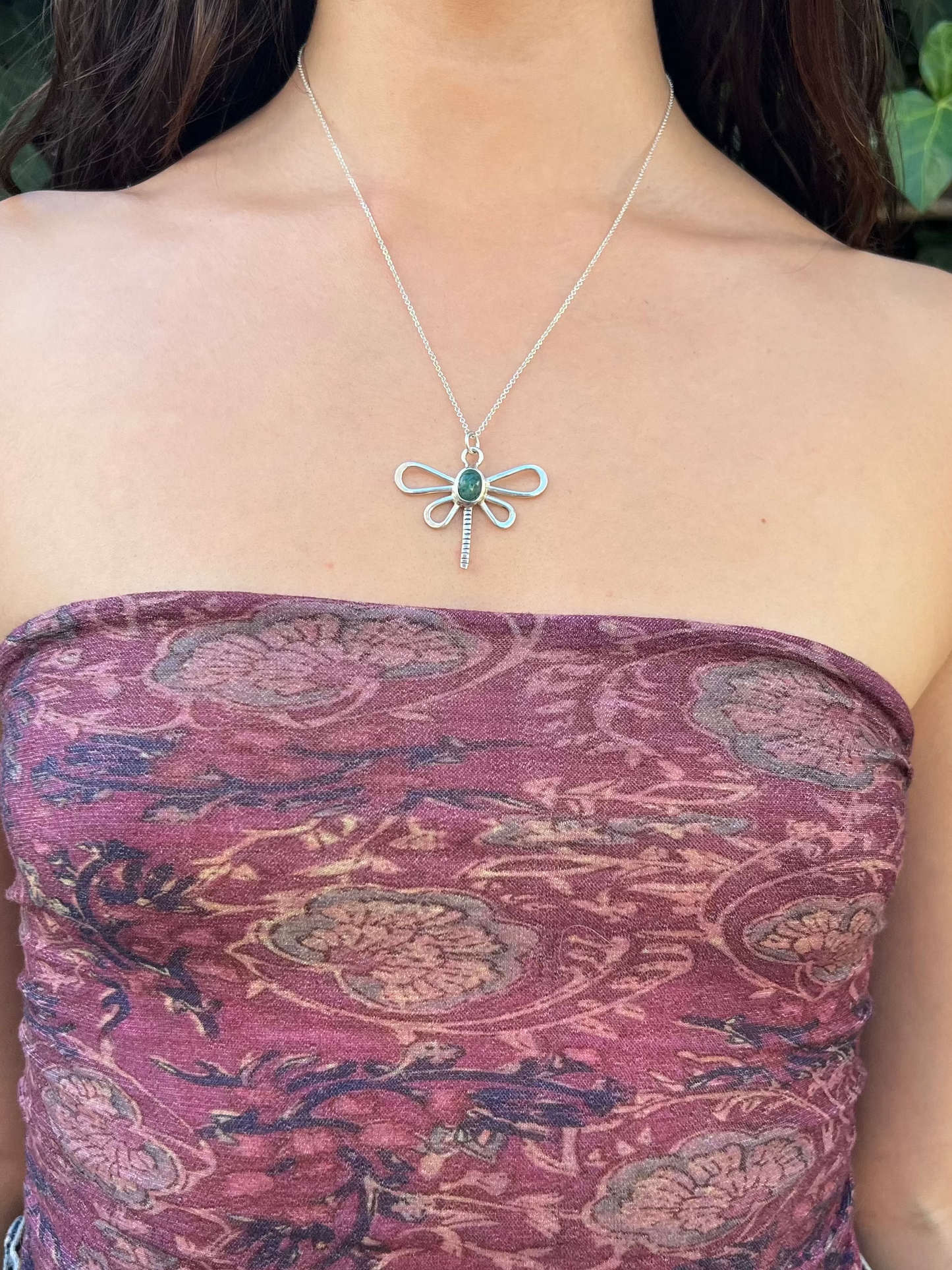 emerald dragonfly necklace modeled