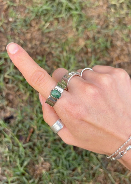 Emerald Sterling Silver Band - Size 9.5