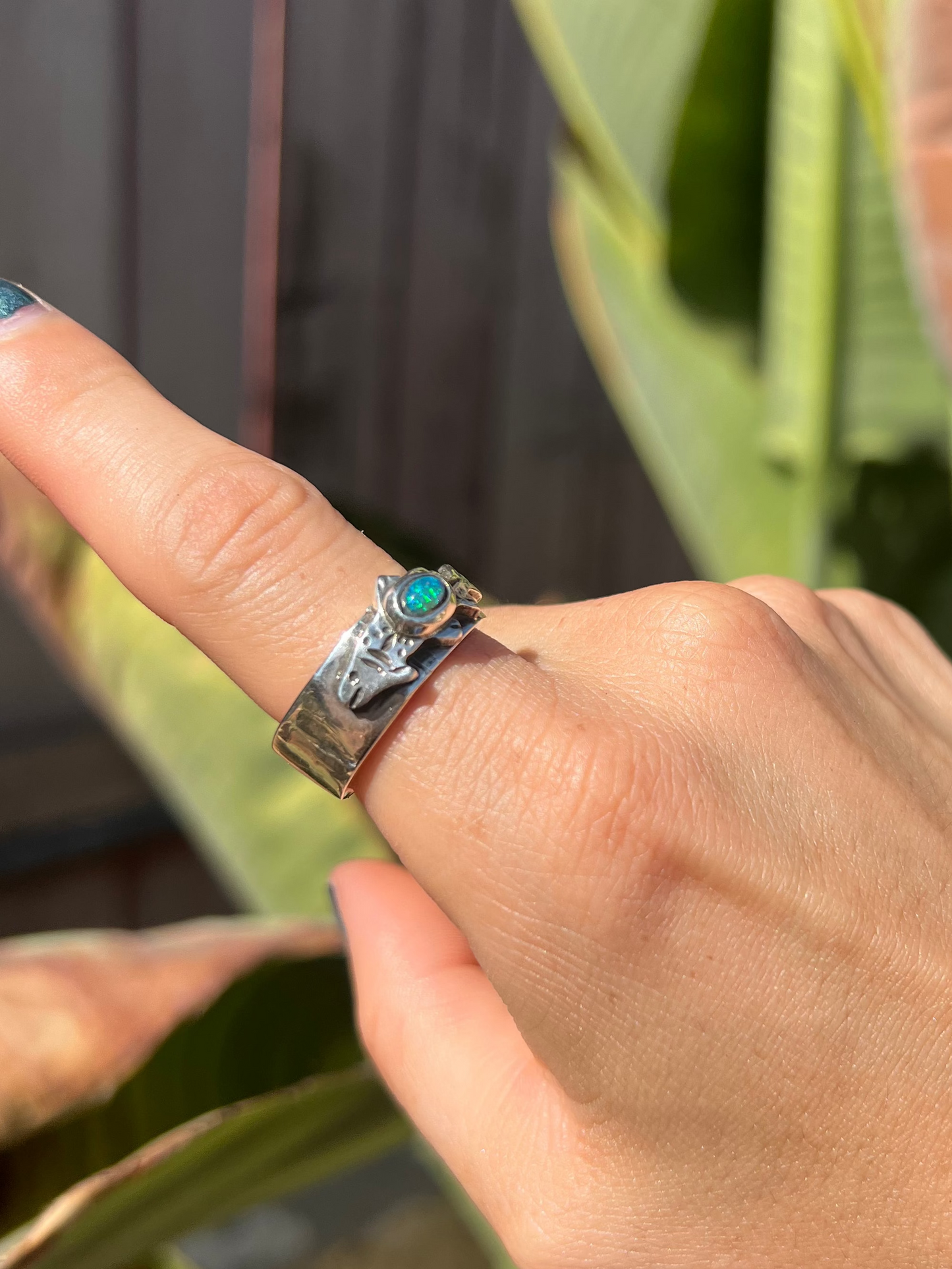 Ethiopian Opal Rainbow Trout Fish Ring- Size 8.25 (One of a Kind)