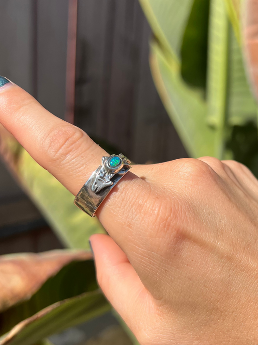 Ethiopian Opal Rainbow Trout Fish Ring- Size 8.25 (One of a Kind)