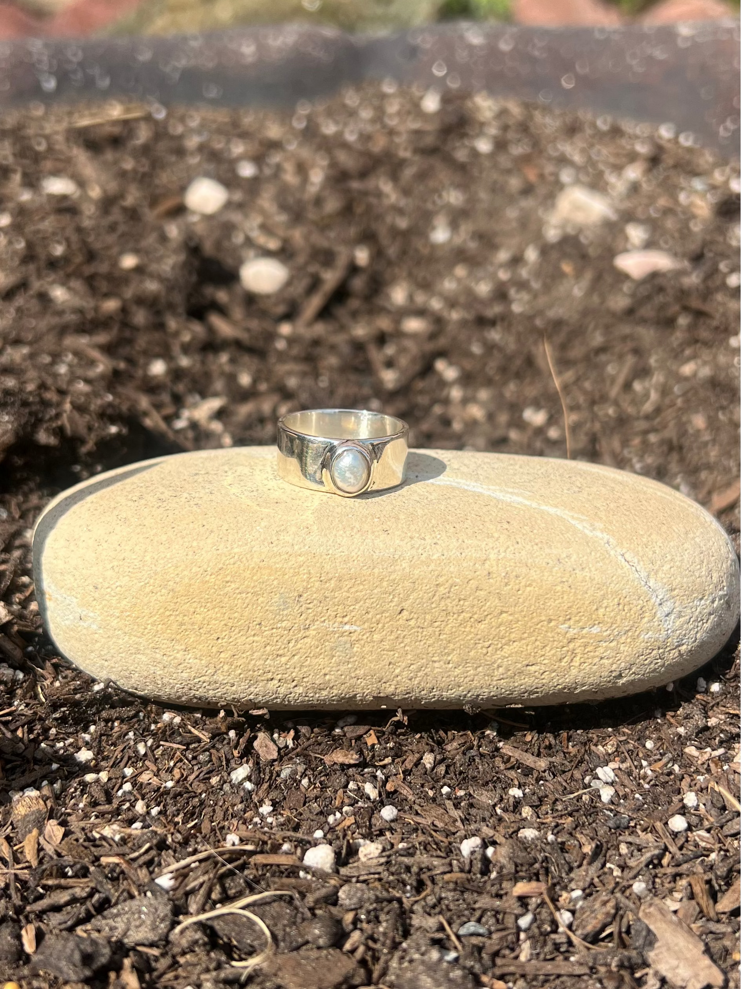 Freshwater Seed Pearl Sterling Silver Band - Size 8.75