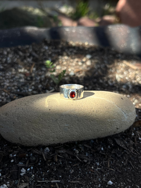 Garnet Sterling Silver Band - Size 7.5