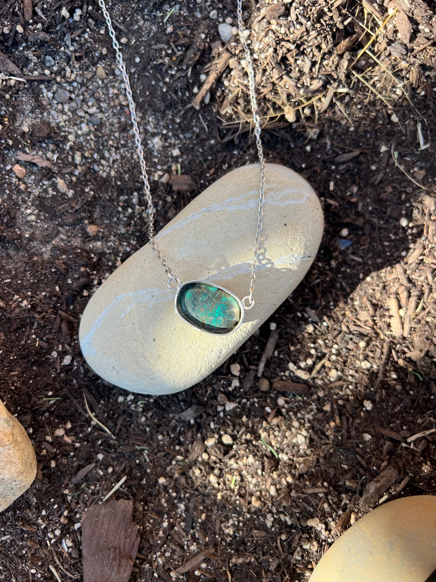 open back of Chrysocolla sterling silver necklace