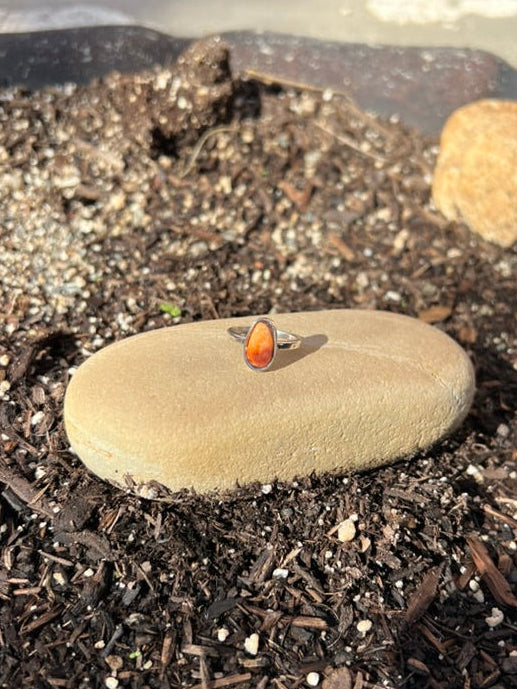 Dainty Teardrop Spiny Oyster Ring - Size 6.5