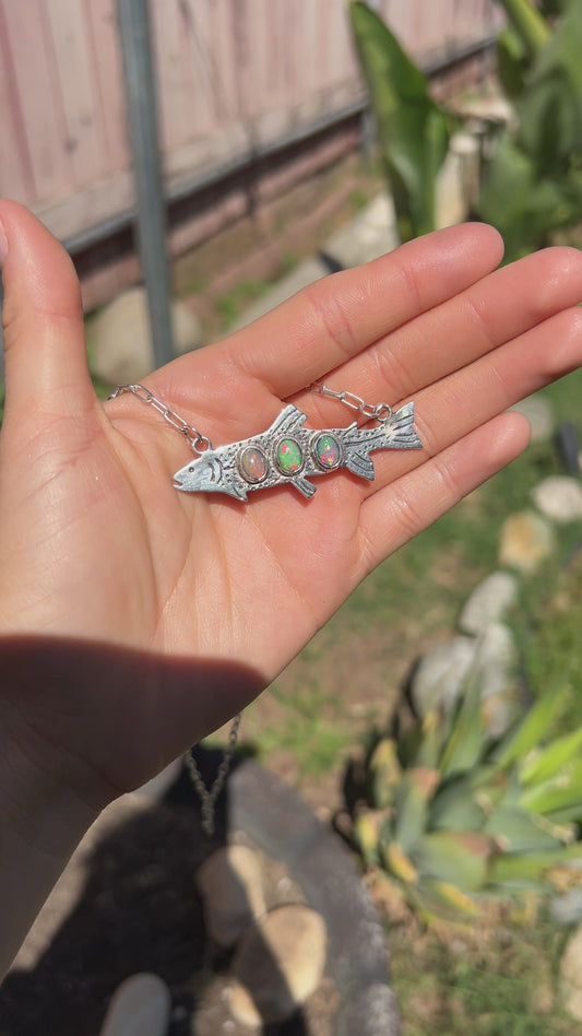 Ethiopian Opal Rainbow Trout Sterling Silver Necklace (One-of-a-Kind)