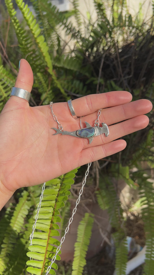 Australian Boulder Opal Hammerhead Shark Sterling Silver Necklace (One-of-a-Kind)