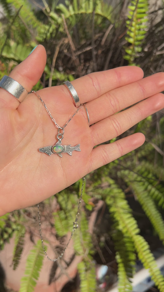 Ethiopian Opal Rainbow Trout Sterling Silver Necklace