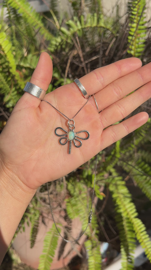 Sterling Silver Ethiopian Opal Dragonfly Necklace (One of a Kind)