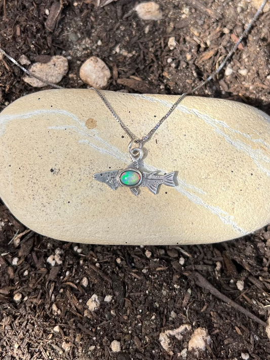 Ethiopian Opal Rainbow Trout Sterling Silver Necklace