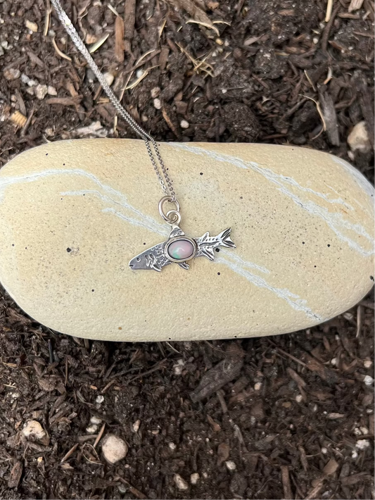 Ethiopian Opal Rainbow Trout Sterling Silver Necklace