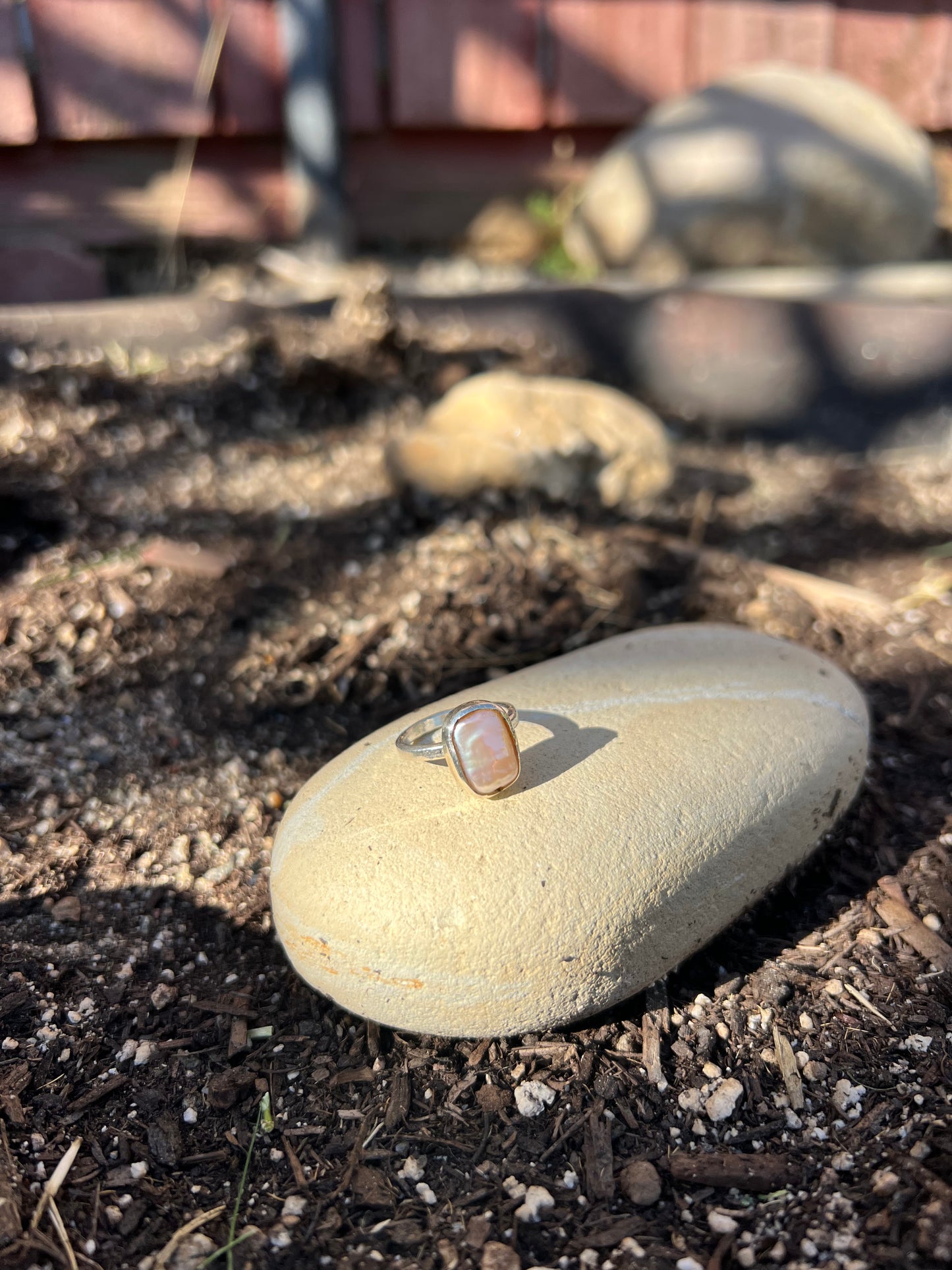 Ring on a stone in a garden setting